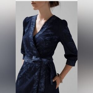 White House Black Market Floral Chambray Wrap Dress